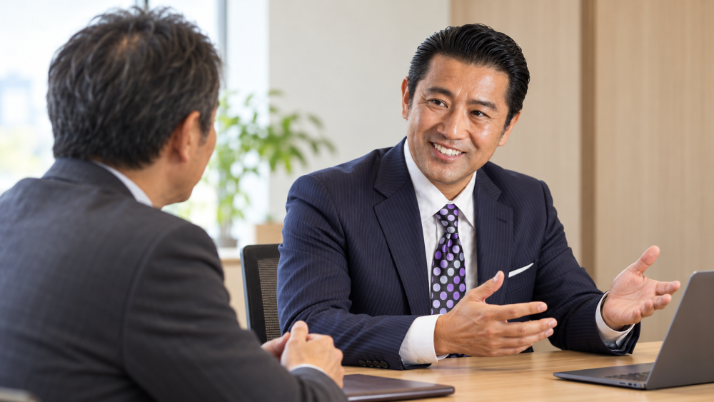 合同会社春光舎代表の高木優一氏が経営者の相談を聞いている様子